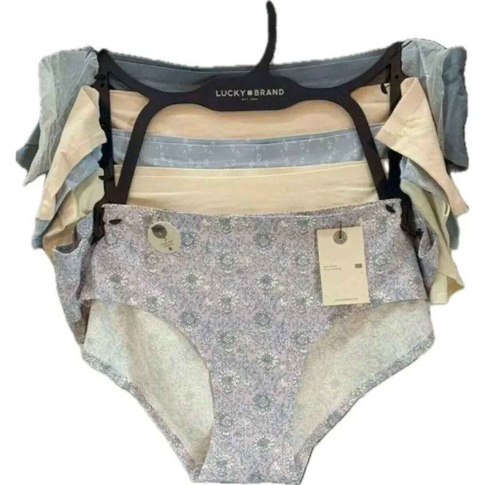 Lucky Brand XL Array Of Blue-Cream Colors Brushed Finished Hipster Panties-5 Pk - Picture 2 of 4